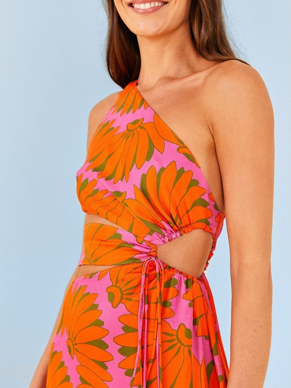 FARM Rio Pink and Orange COPACABANA One-Shoulder Maxi Dress SIZE L - Picture 3 of 6